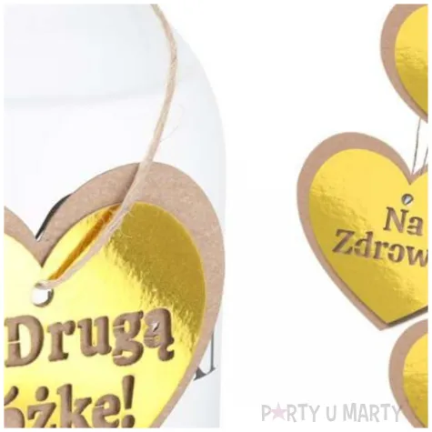 zawieszki na butelke slub serca zloty dekolo 12 szt