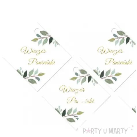 zawieszki na butelki wieczor panienski listki bialy congee 12 szt