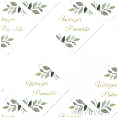 zawieszki na butelki wieczor panienski listki bialy congee 12 szt