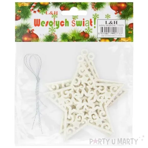 zawieszki na choinke azurowe gwiazdki partypal 10 cm 3 szt