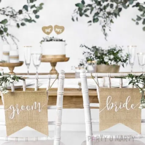 zawieszki na krzeslo bride groom jutowe partydeco 2 szt