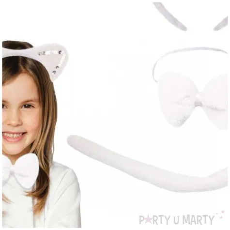 zestaw akcesorow stroj dla dzieci kotek z cekinami bialy kraszek