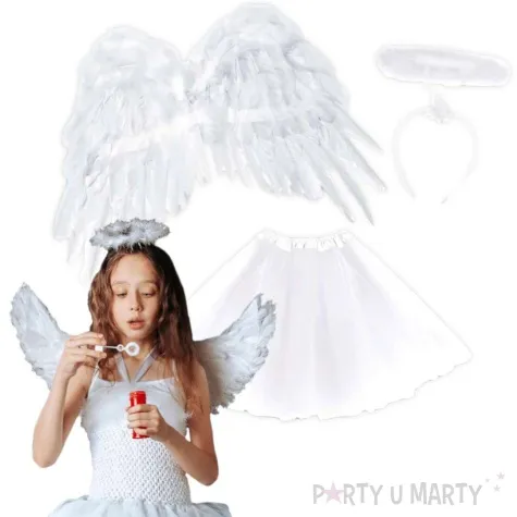 zestaw aniolek opaska skrzydla spodniczka tutu bialy