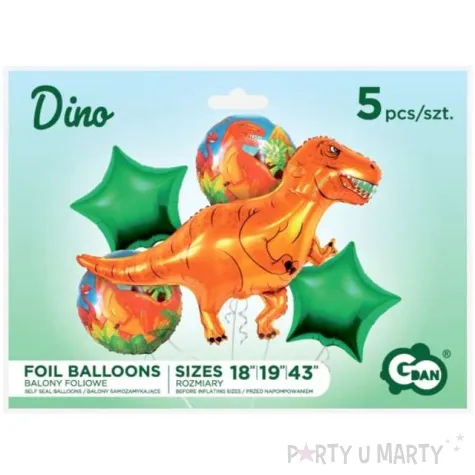 zestaw balonow foliowych dino t rex godan 5 szt