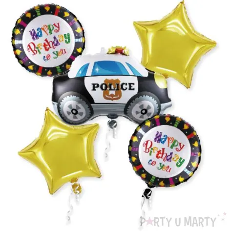 zestaw balonow foliowych happy birthday policyjne party jix 5 szt