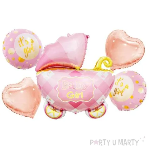 zestaw balonow its a girl baby girl wozek rozowy godan 5 szt shp