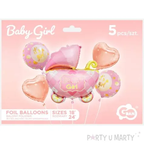 zestaw balonow its a girl baby girl wozek rozowy godan 5 szt shp