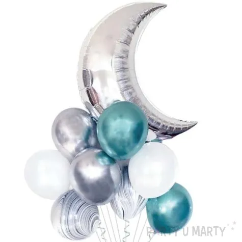 zestaw balonow ksiezyc party srebrno turkusowy partypal