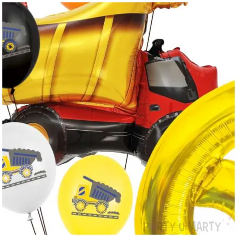 zestaw balonow urodzinowych cyfra 6 wywrotka na budowe i gwiazda czerwona 8 sztuk