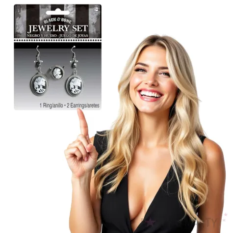 zestaw bizuteria dama szkieletor srebrna amscan