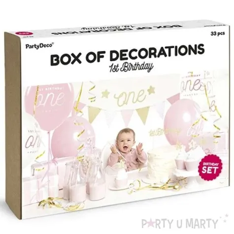 zestaw dekoracji 1st birthday party zloty partydeco