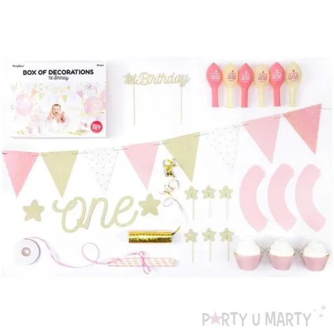 zestaw dekoracji 1st birthday party zloty partydeco