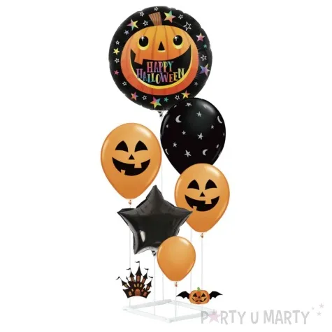 zestaw dekoracji balony stojak halloween czarno pomaranczowe 6 szt