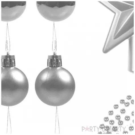 zestaw dekoracji bombki gwiazda i lancuch choinkowy srebrny arpex