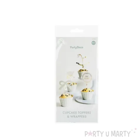 zestaw dekoracji do muffinek na baby shower roczek urodziny pikery i papilotki oh baby 6 kpl