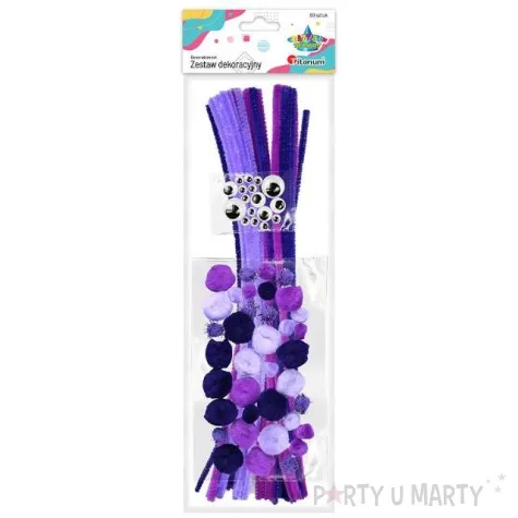 zestaw dekoracji druciki i oczka fioletowy titanum 80 szt