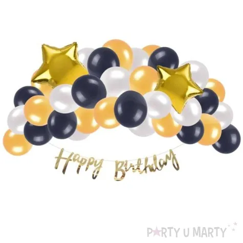 zestaw dekoracji happy birthday balony baner zloty arpex 53 elementy