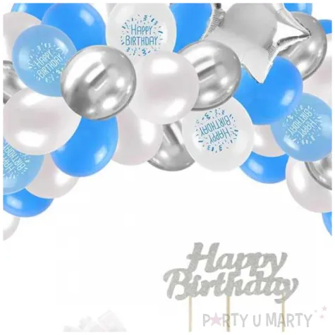 zestaw dekoracji happy birthday balony topper niebieski arpex 53 elementy