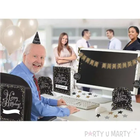 zestaw dekoracji happy birthday czarno zloty amscan