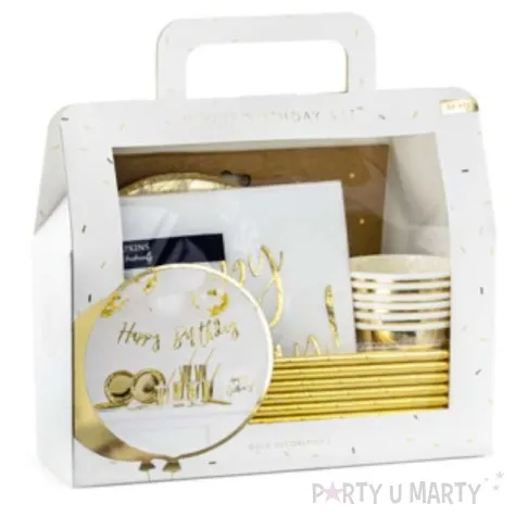 zestaw dekoracji happy birthday zloty partydeco 60 szt