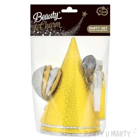 zestaw dekoracji imprezowe czapeczki balony gwizdki mix godan 12 elementow