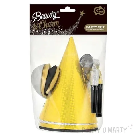 zestaw dekoracji imprezowe czapeczki balony i gwizdki mix godan 13 elementow