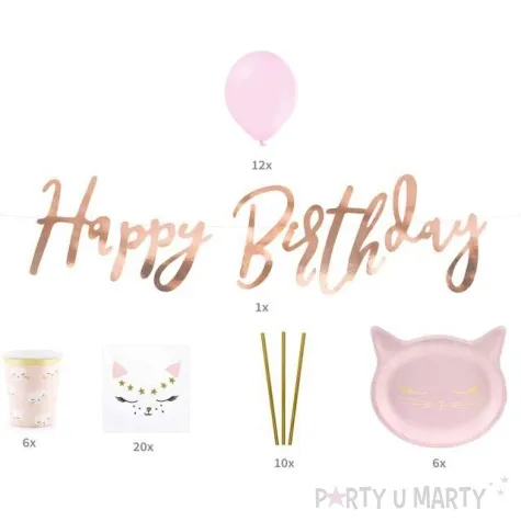 zestaw dekoracji party kotek rozowy partydeco 55 szt