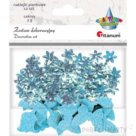 zestaw dekoracyjny naklejki cekiny motyle i kwiaty niebieski titanum