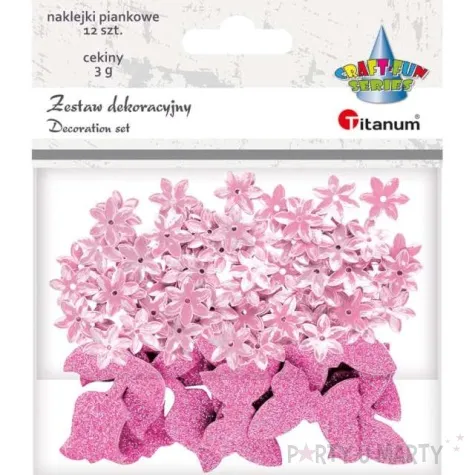 zestaw dekoracyjny naklejki cekiny motyle i kwiaty rozowy titanum