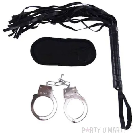 zestaw erotyczny kajdanki opaska pejcz czarny tropic