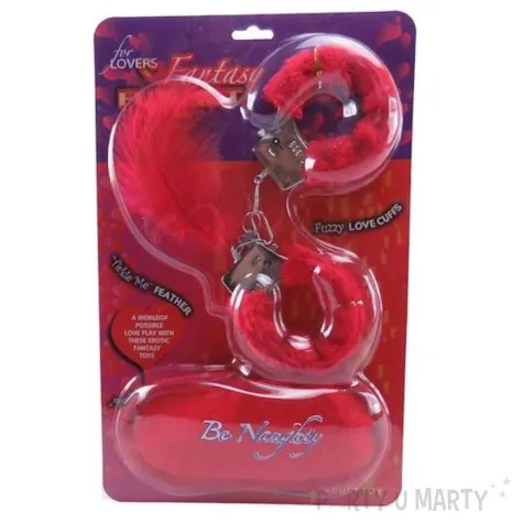 zestaw erotyczny kajdanki opaska piorko czerwony tropic