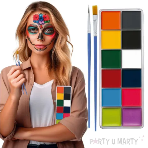 zestaw farbki do twarzy z pedzelkami 12 kolorow guirca