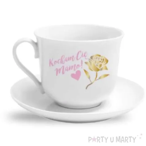 zestaw filizanka ze spodkiem kocham cie mamo roza biala bgtech 400 ml