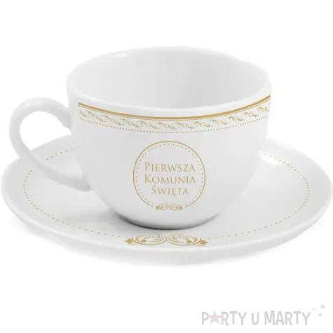 zestaw filizanka ze spodkiem komunia koronka bgtech 220 ml