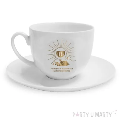 zestaw filizanka ze spodkiem pamiatka komunii swietej chleb i winogrona bgtech 220 ml