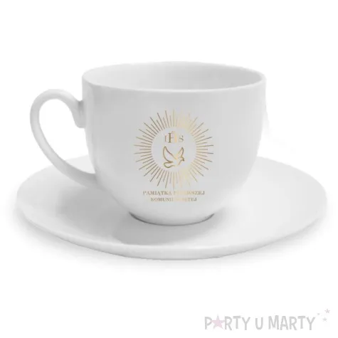 zestaw filizanka ze spodkiem pamiatka komunii swietej i golebica bgtech 220 ml