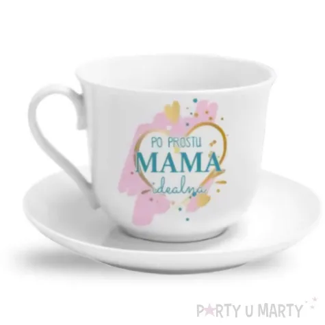 zestaw filizanka ze spodkiem po prostu mama idealna biala bgtech 400 ml