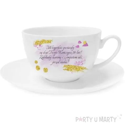 zestaw filizanka ze spodkiem z dedykacja 18 biala bgtech 250 ml