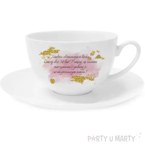 zestaw filizanka ze spodkiem z dedykacja 30 biala bgtech 250 ml