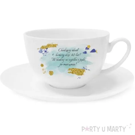 zestaw filizanka ze spodkiem z dedykacja 40 biala bgtech 250 ml