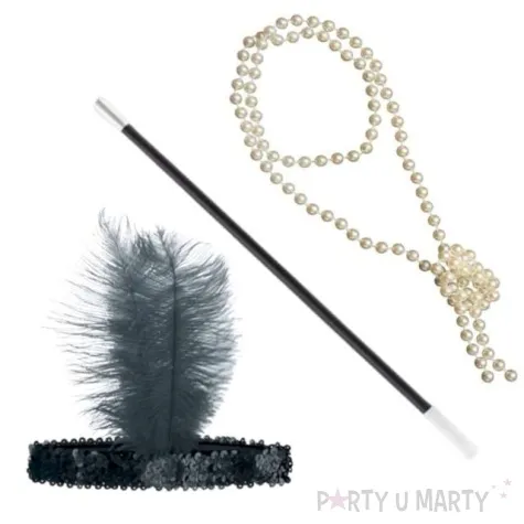 zestaw flapperka retro czarny 3 szt