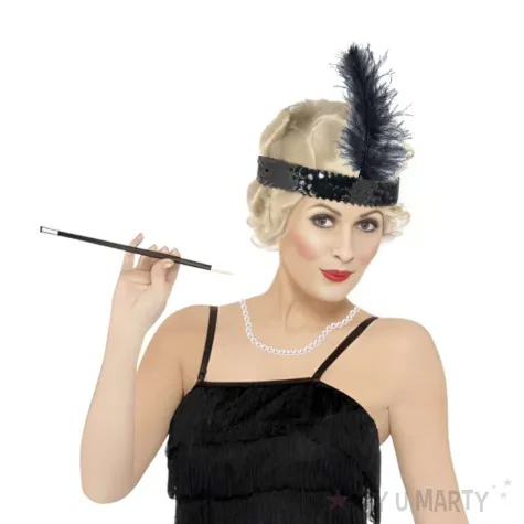 zestaw flapperka retro czarny 3 szt