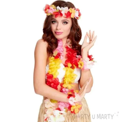 zestaw hawajskie ozdoby czerwono zolty smiffys