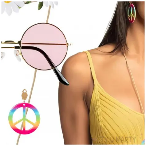 zestaw hipis opaska okulary naszyjnik kolczyki boland