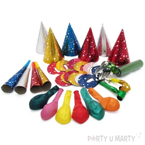 zestaw imprezowe czapeczki maski gwizdki balony i trabki mix arpex 25 szt