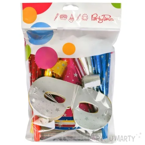 zestaw imprezowe czapeczki maski gwizdki balony i trabki mix arpex 25 szt