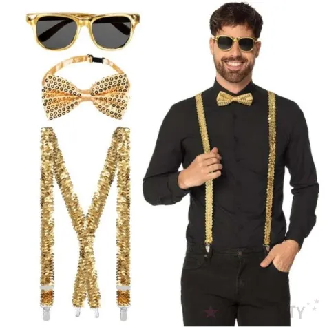zestaw imprezowy cekiny okulary muszka szelki zloty boland