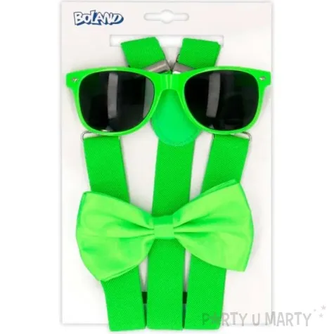 zestaw imprezowy neon okulary muszka szelki zielony boland