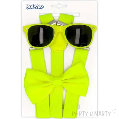 zestaw imprezowy neon okulary muszka szelki zolty boland