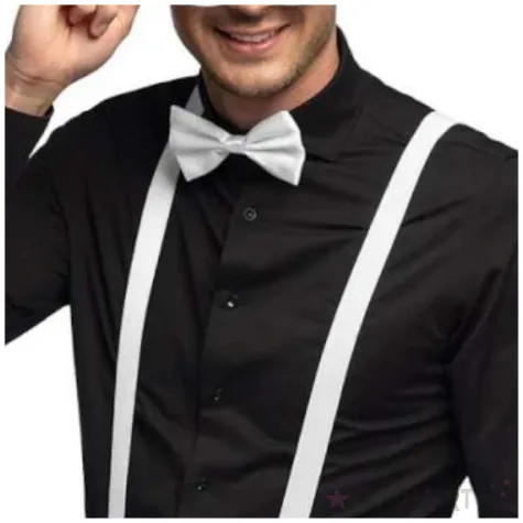 zestaw imprezowy okulary muszka szelki bialy boland